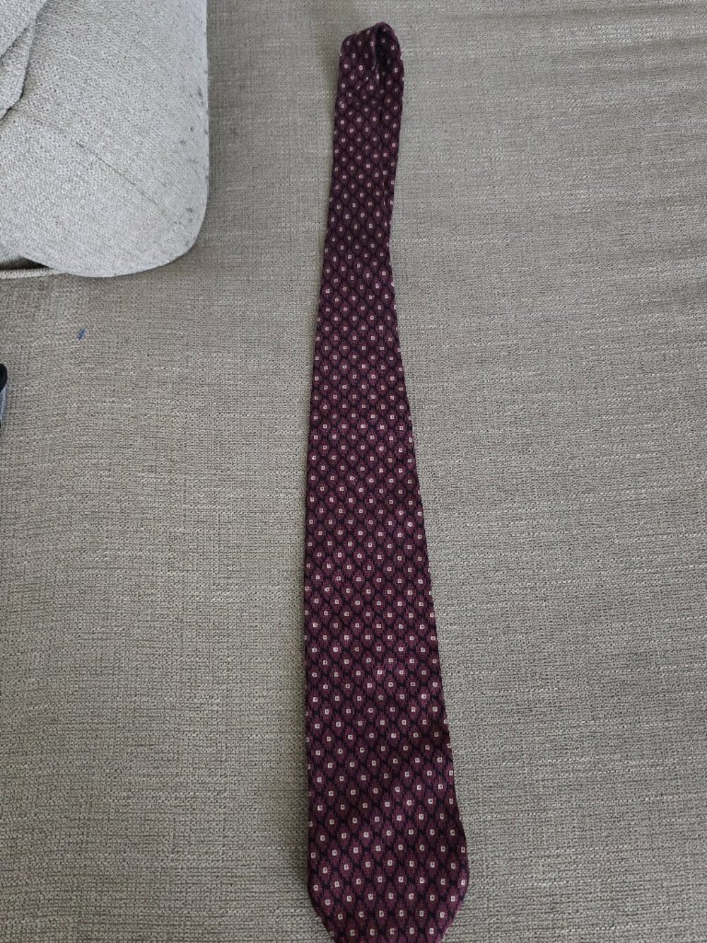 Henry Grethel Mens Silk Black Tie Geometric Gray Silver Patterns Vintage